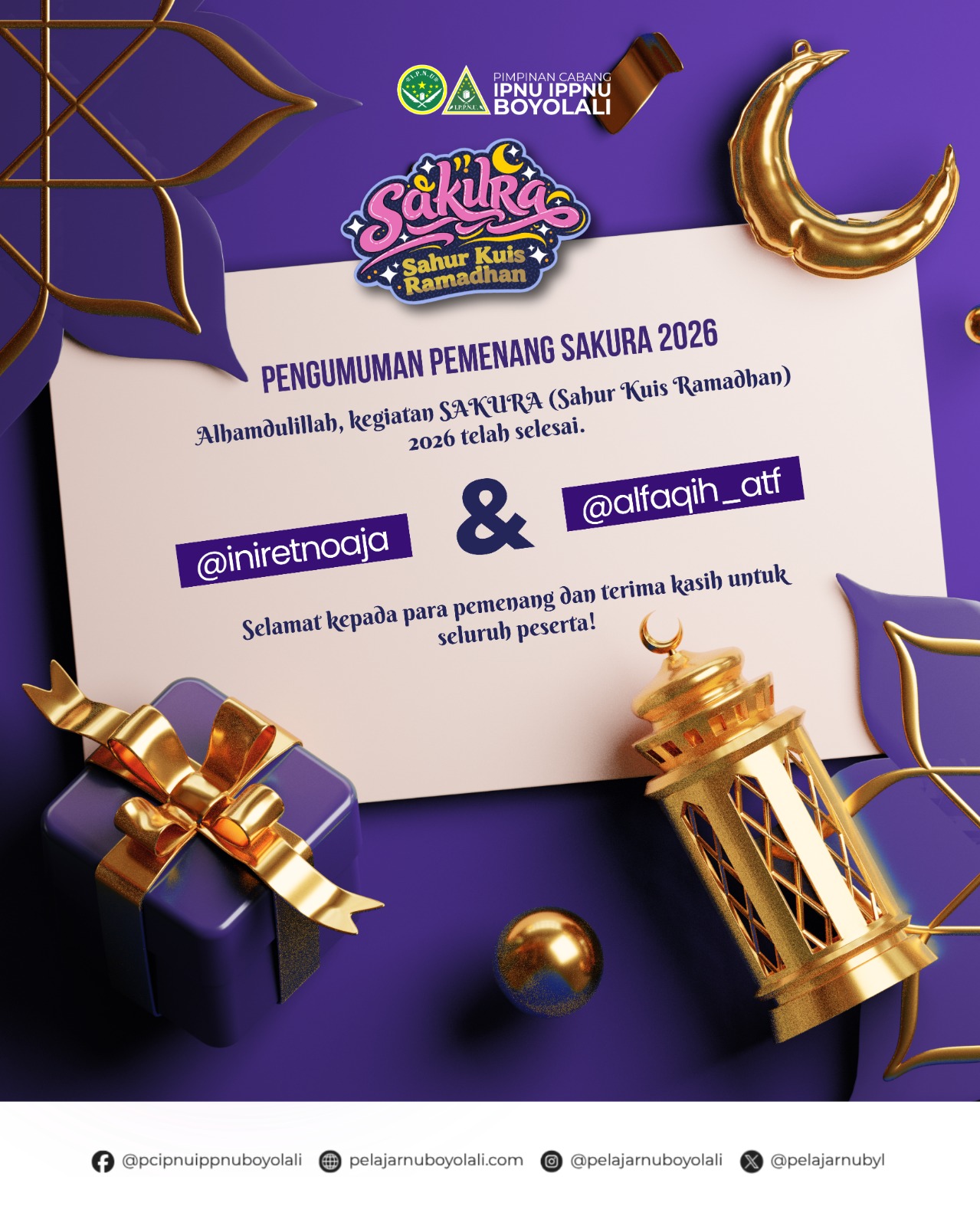 Tingkatkan Literasi di Waktu Sahur, Program SAKURA 2026 PC IPNU IPPNU Boyolali Berjalan Sukses